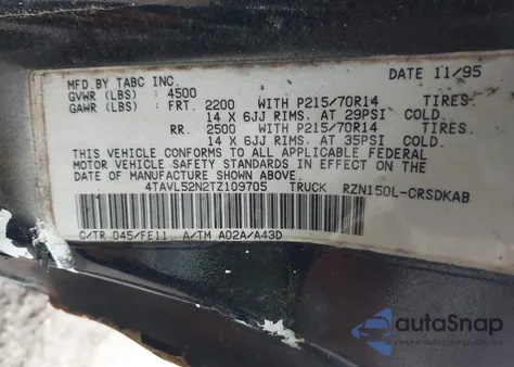 1996 Toyota Tacoma Xtracab из США, поврежденный, VIN 4TAVL52N2TZ109705